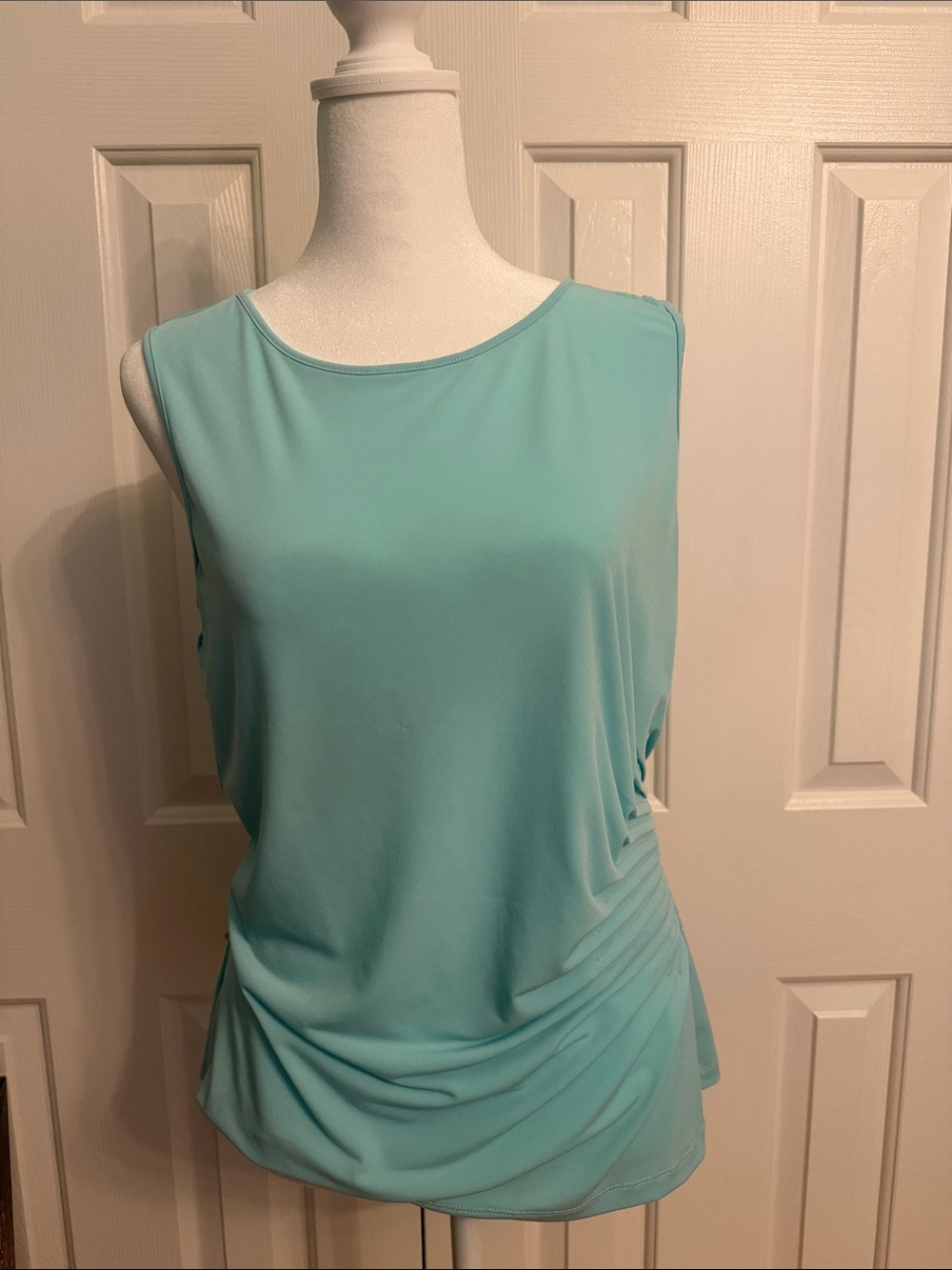 Calvin Klein Light Aqua Draped-Side Sleeveless Tank